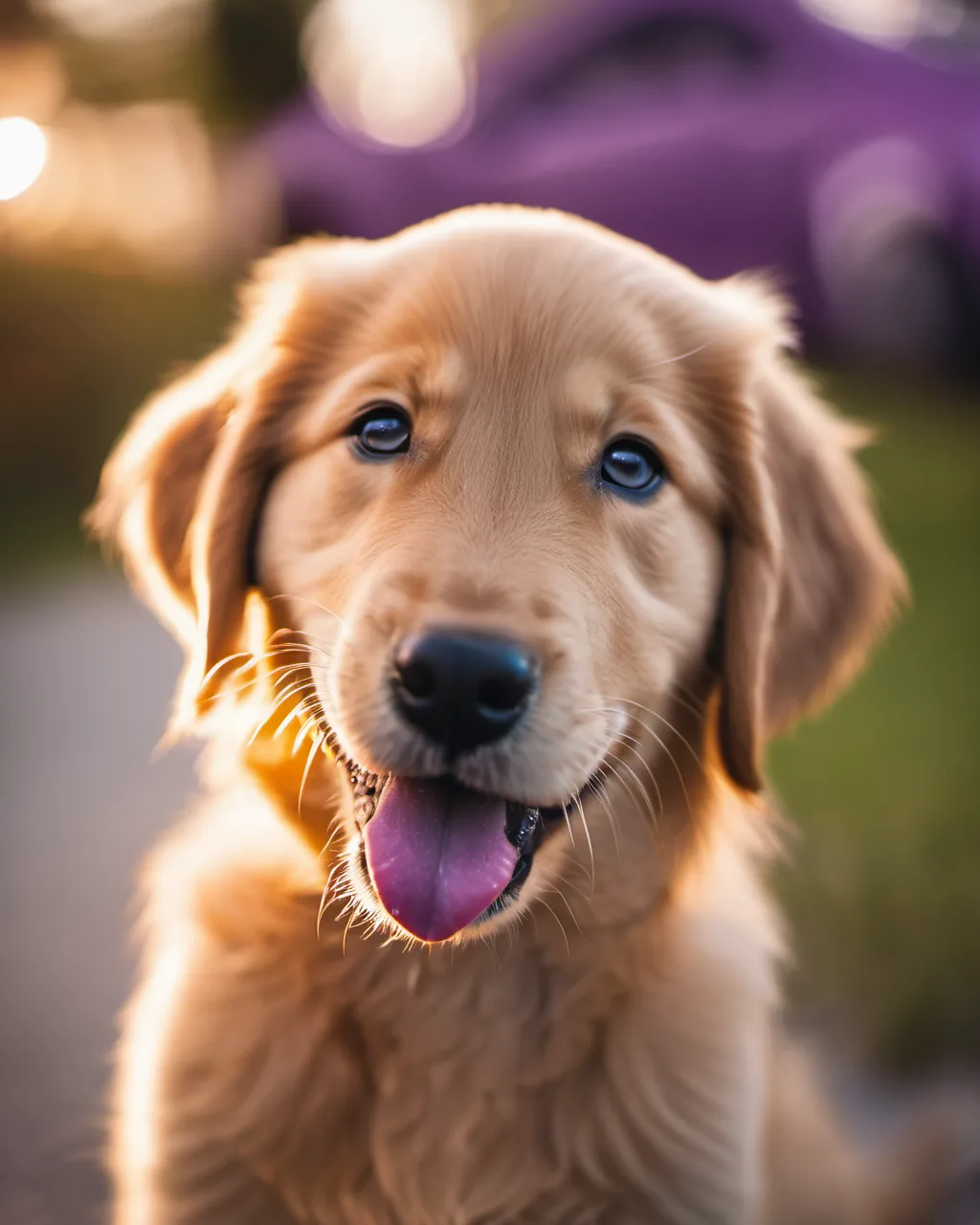 Happy golden retriever mix puppy with tongue out